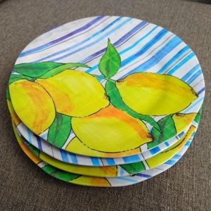 Four CYNTHIA ROWLEY "Lemons" 9" Melamine Plates